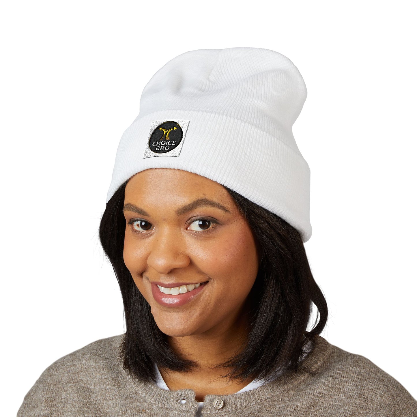 Embroidered Bee Crest Cuffed Beanie — Classic Winter Hat