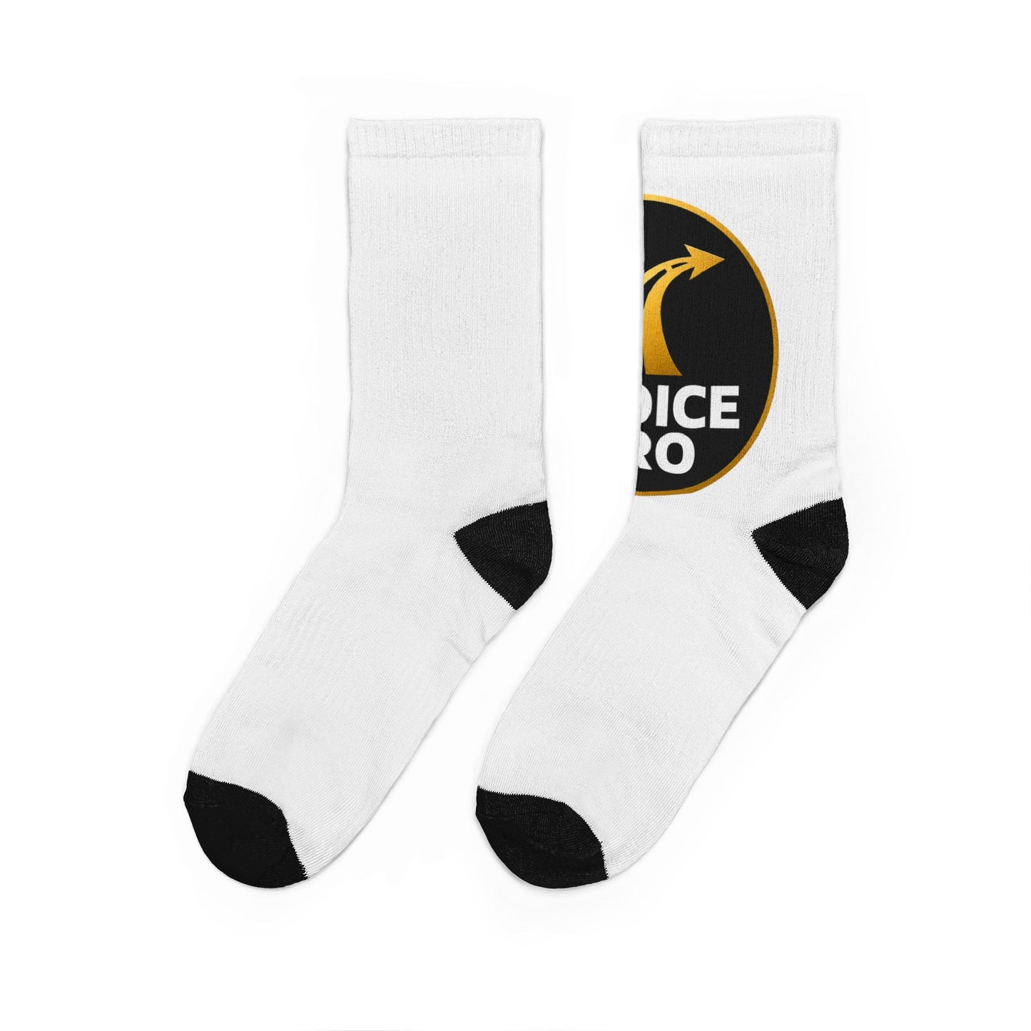 Choice Bro Logo Crew Socks — White Padded Crew Socks with Black Heel & Toe